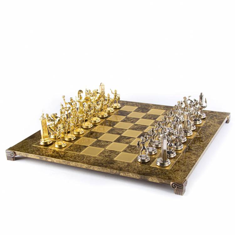 Greek mythology chess set with gold/silver chessmen and bronze chessboard 54 x 54cm