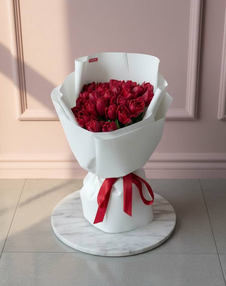 Bouquet of 25 Red Tulips