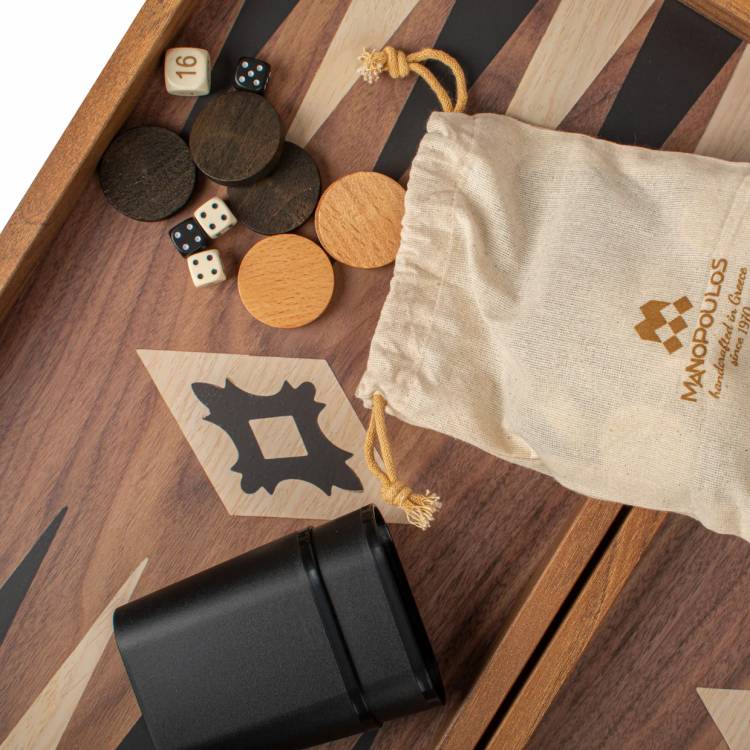 Backgammon handcrafted walnut wood replica with black and oak points L
