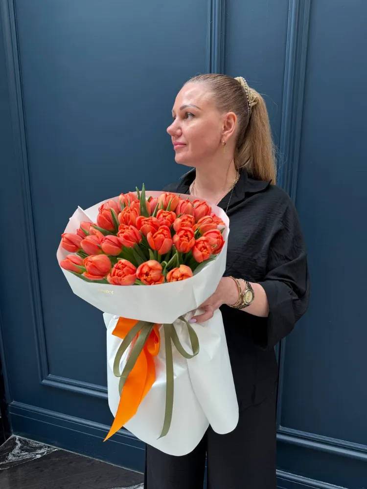 A bouquet of 35 orange peony tulips