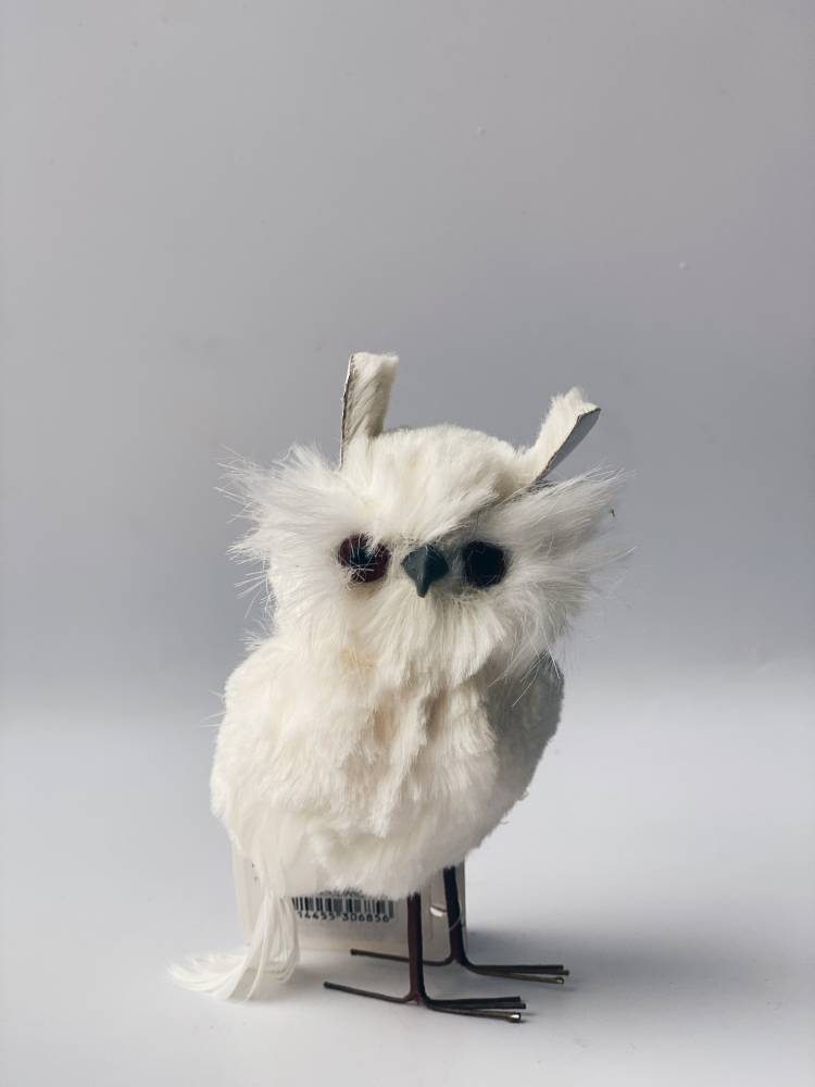 Christmas tree toy fur owl assorted, white, 12.5 cm