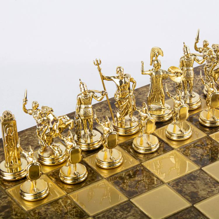 Greek mythology chess set with gold/silver chessmen and bronze chessboard 54 x 54cm