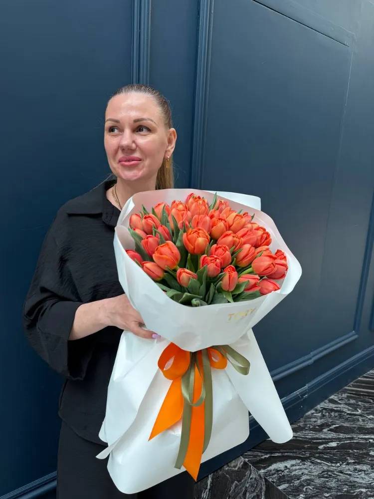 A bouquet of 51 orange peony tulips