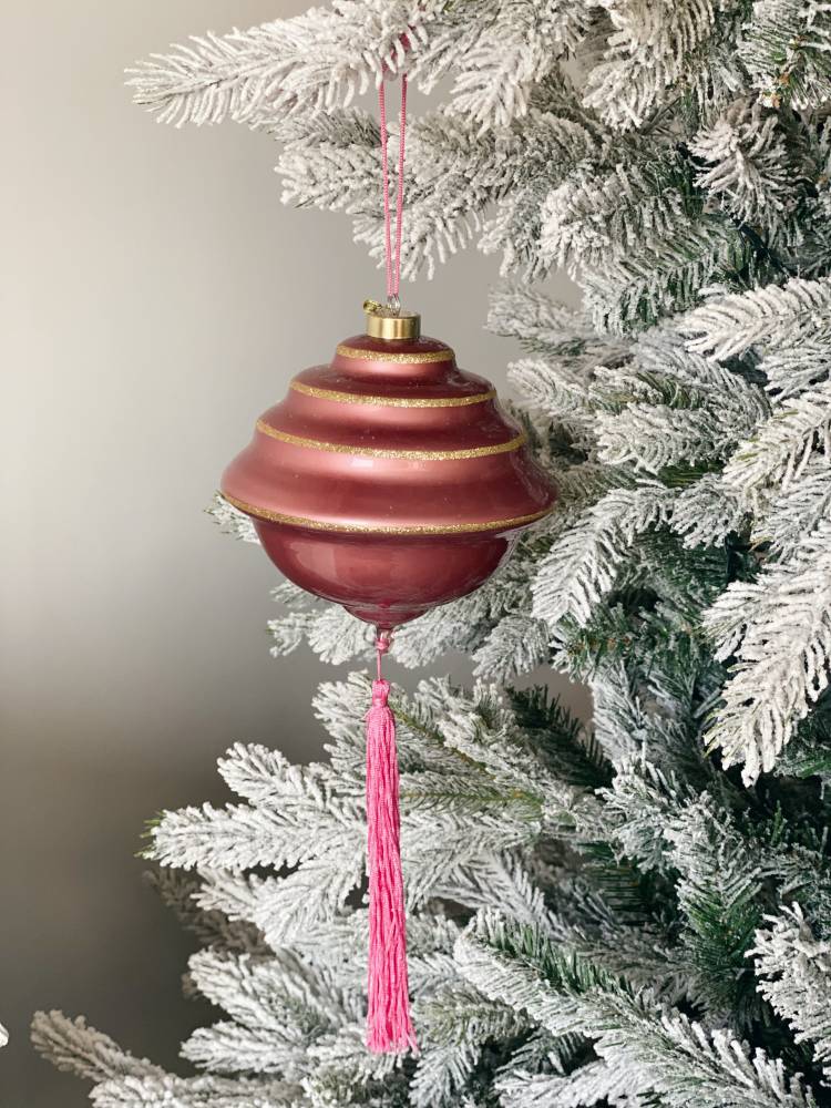 Christmas ball Diamond-shaped with pink tassel, 11 cm