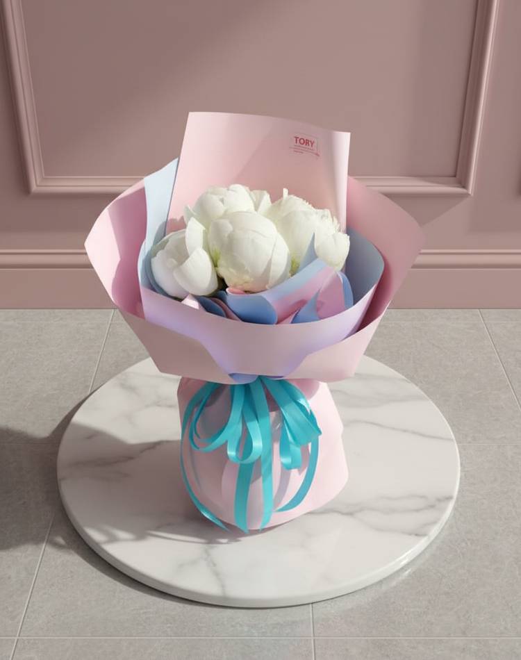 Bouquet of 5 white peonies