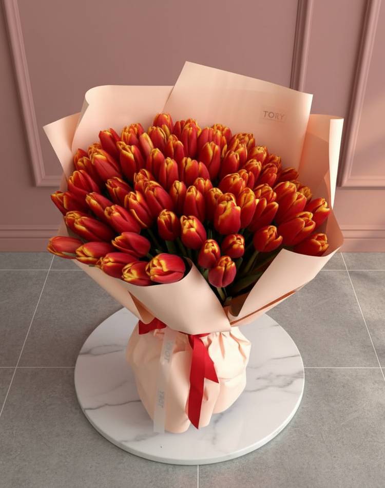 Bouquet of 101 tulips "Ogonyok"