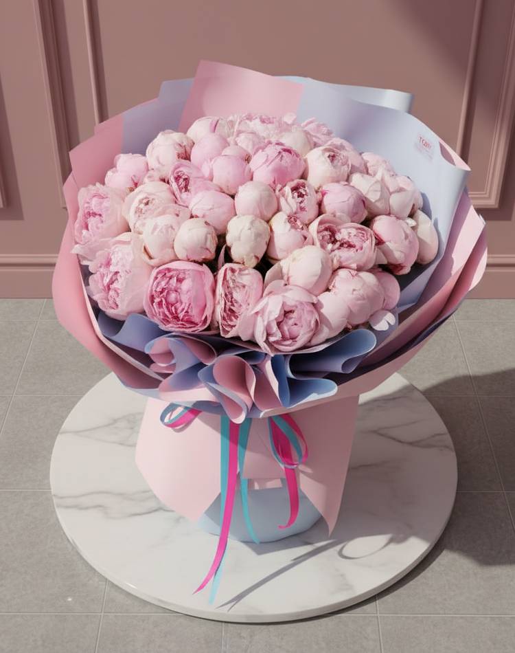 Bouquet of 51 pink peonies