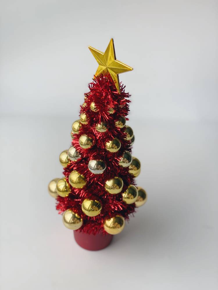 Christmas tree decorated with balls in a pot 11x11x29.5 cm