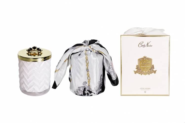 Scented candle WITH SCARF - White & Gold - Prosecco 450 g
