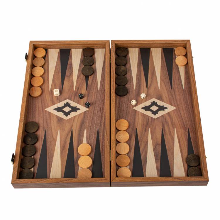 Backgammon handcrafted walnut wood replica with black and oak points L