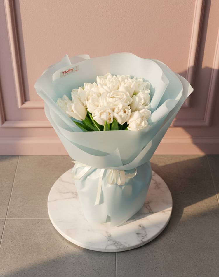 Bouquet of 15 white peony tulips