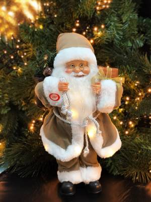 Christmas Santa promo, 15 LED, fabric beige, 40 cm - flowers delivery Dubai