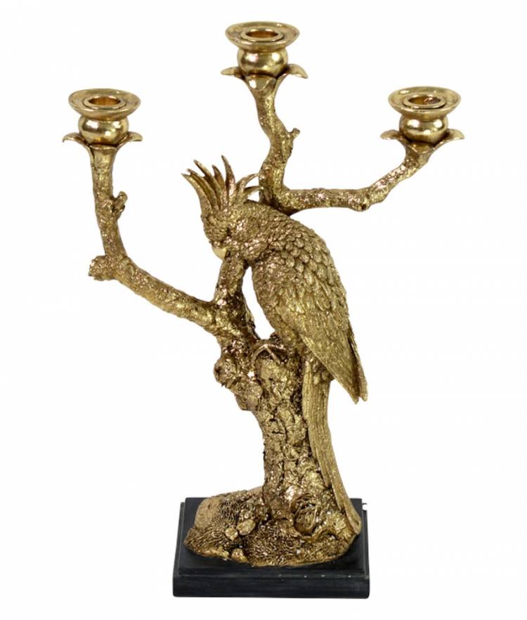 Candle holder "Parrot on branch", gold