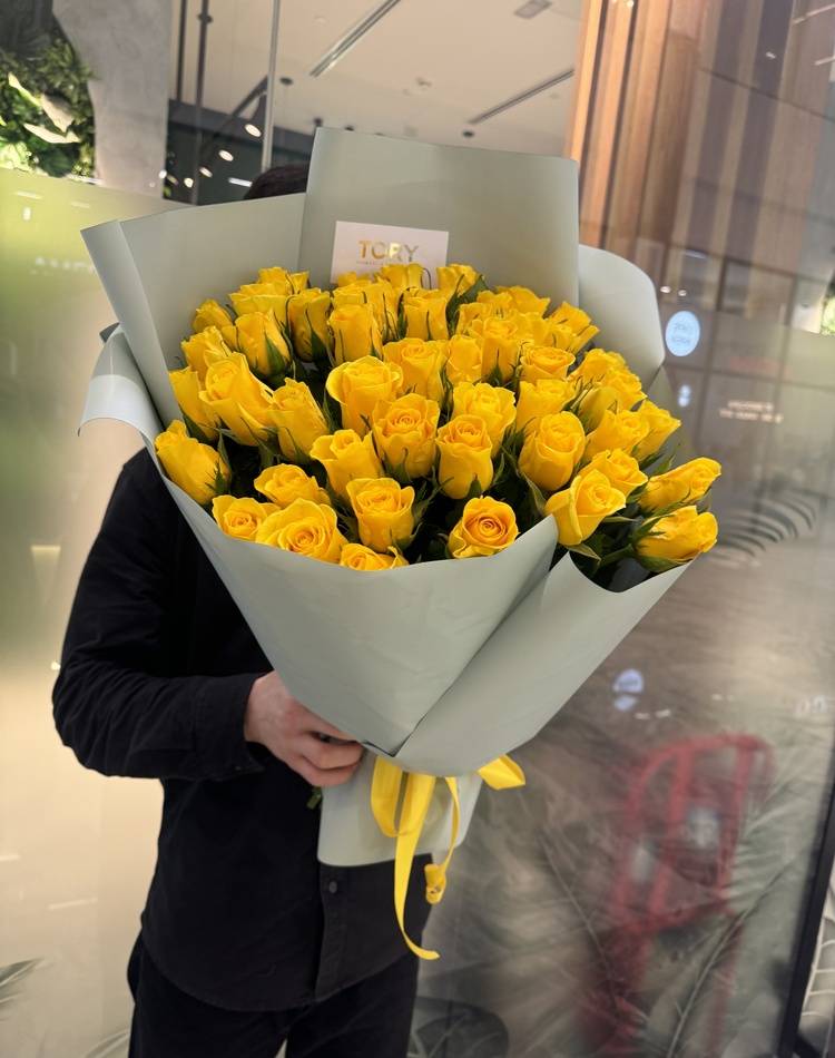 bouquet of 51 yellow roses in packaging