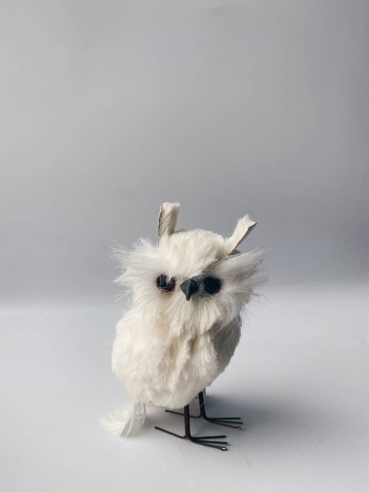 Christmas tree toy fur owl assorted, white, 12.5 cm