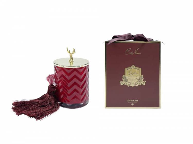 Scented candle Christmas Red with deer and red tassel, 450 g