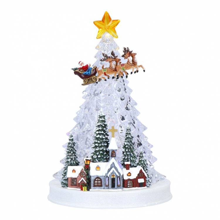Christmas tree with village, LED-silver