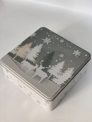 Square metal box with Christmas design 19x8x19cm - flowers delivery Dubai