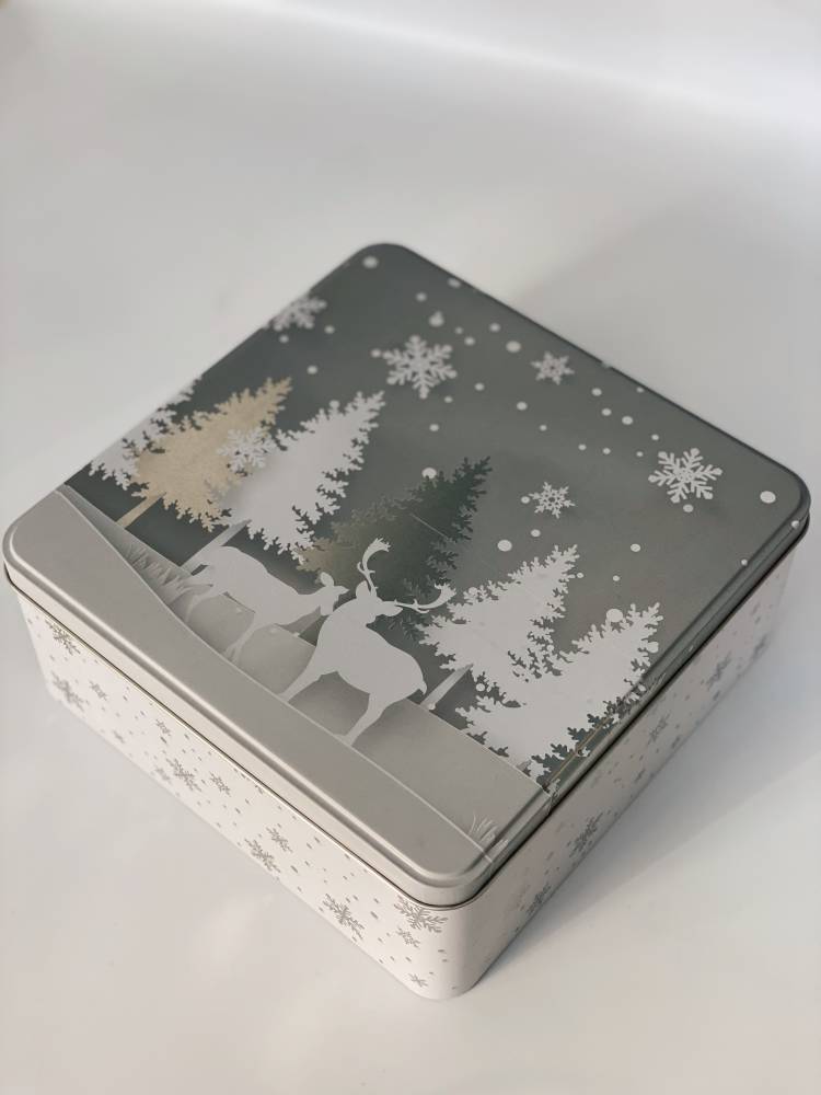 Square metal box with Christmas design 19x8x19cm