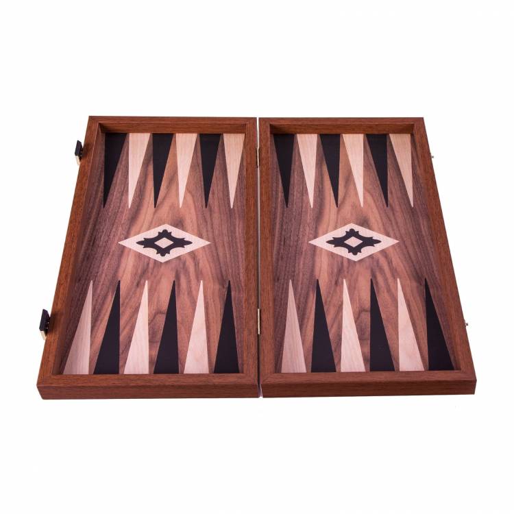 Backgammon handcrafted walnut wood replica with black and oak points L