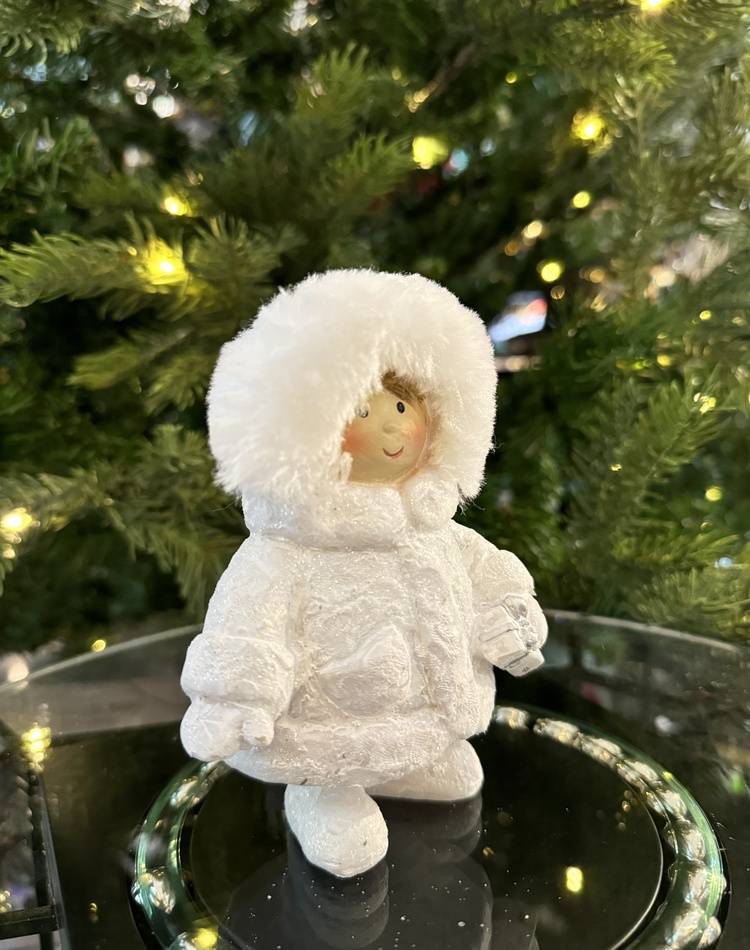 Winter child with glitter of poly, plush white assort, 9x13x6cm