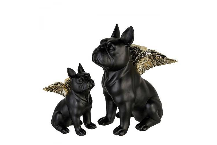 Statuette Bulldog black with wings 25 cm