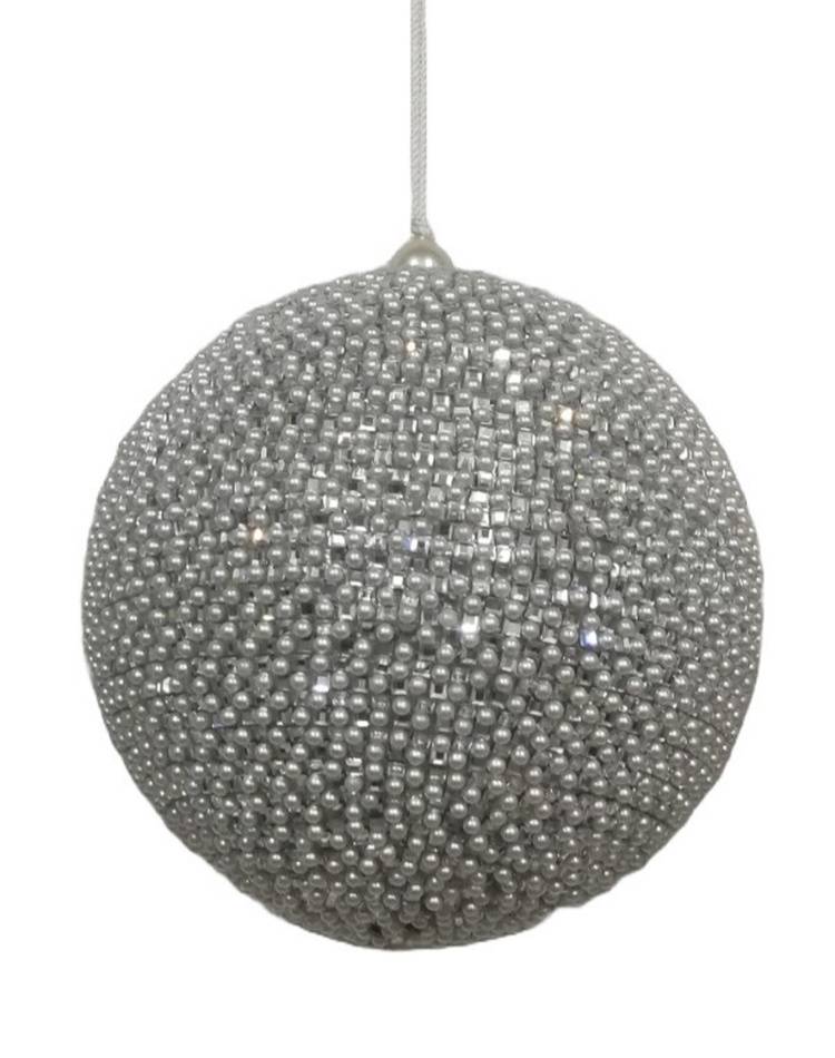 Beads-Ballornament "Mirror" 12cm white/silver