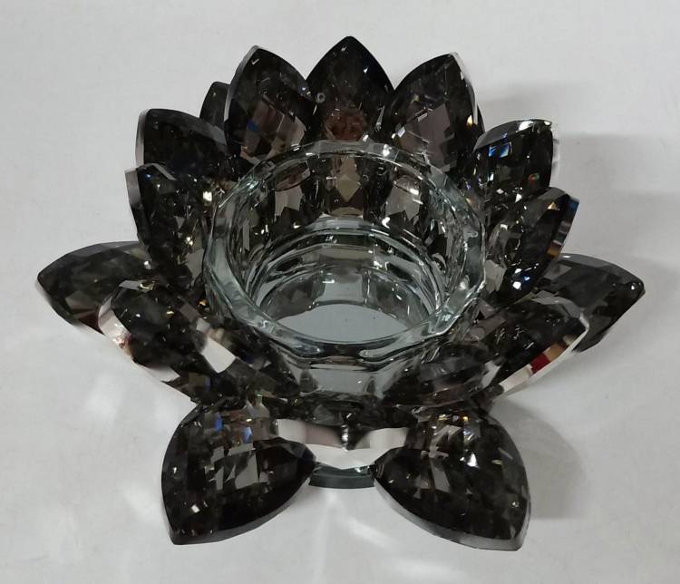 Candle holder "Flower" gray glass, 12 cm