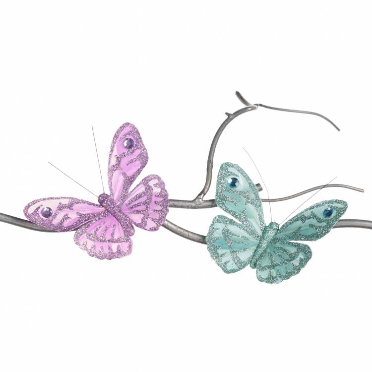 PLUME JEWEL BUTTERFLY ON CLIP ASS/2 PRPL/BLU 10CM