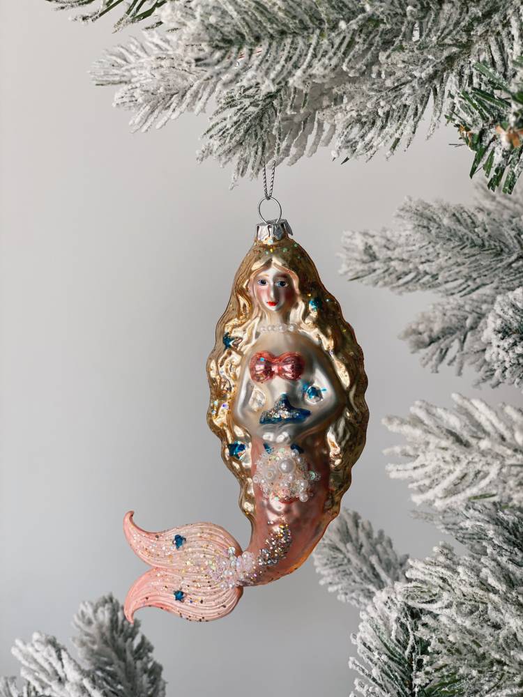 Glass toy Mermaid with pearls pink/blue, assorted, 17.5 cm