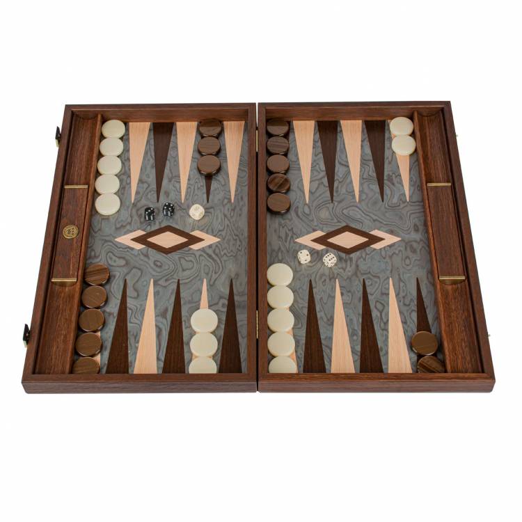 Backgammon Handmade Pearly Grey Vavona Inlaid  with Oak & Wenge points with Sideracks 48x30cm