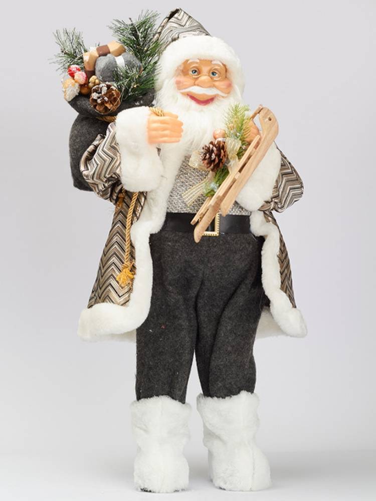 Santa stands, in a fur coat with a sleigh, fabric, 60 cm
