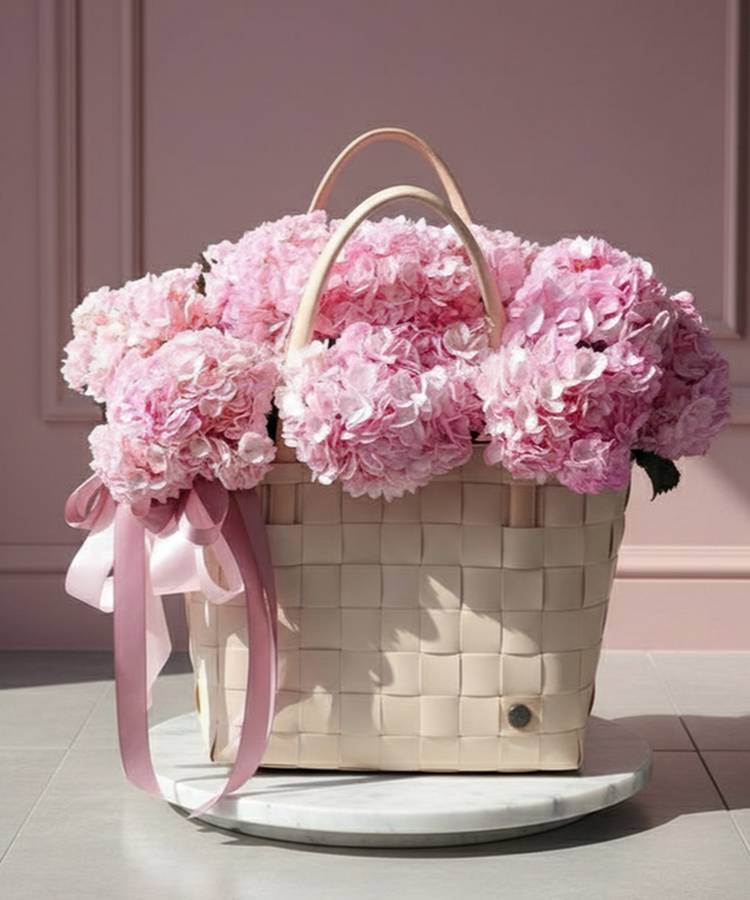 11 pink hydrangeas in a bag