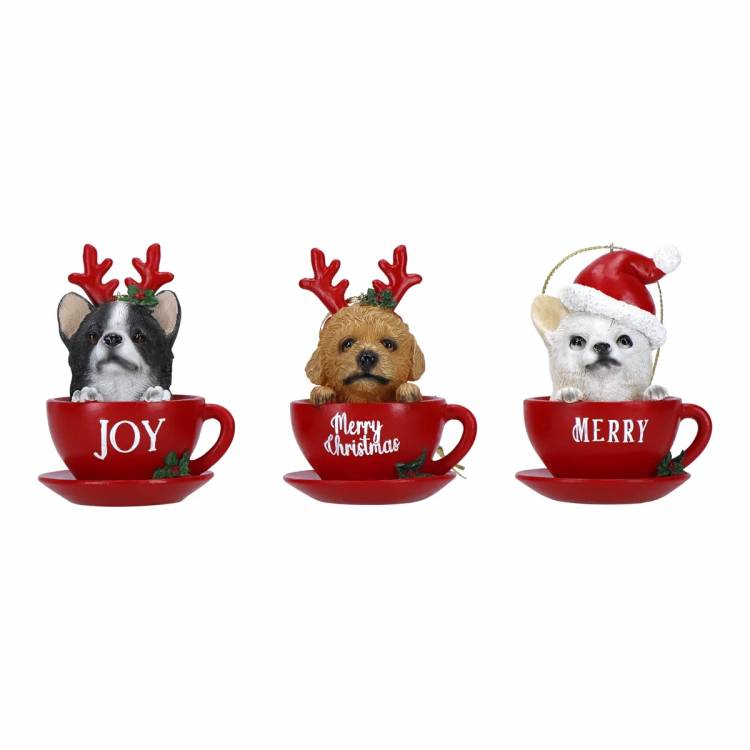 Ornaments dog in cup assorted 7,6x7,6x10,2cm