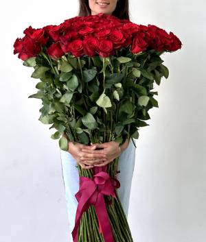 BOUQUET OF 100 IMPORTED RED ROSES, 100 CM - flowers delivery Dubai