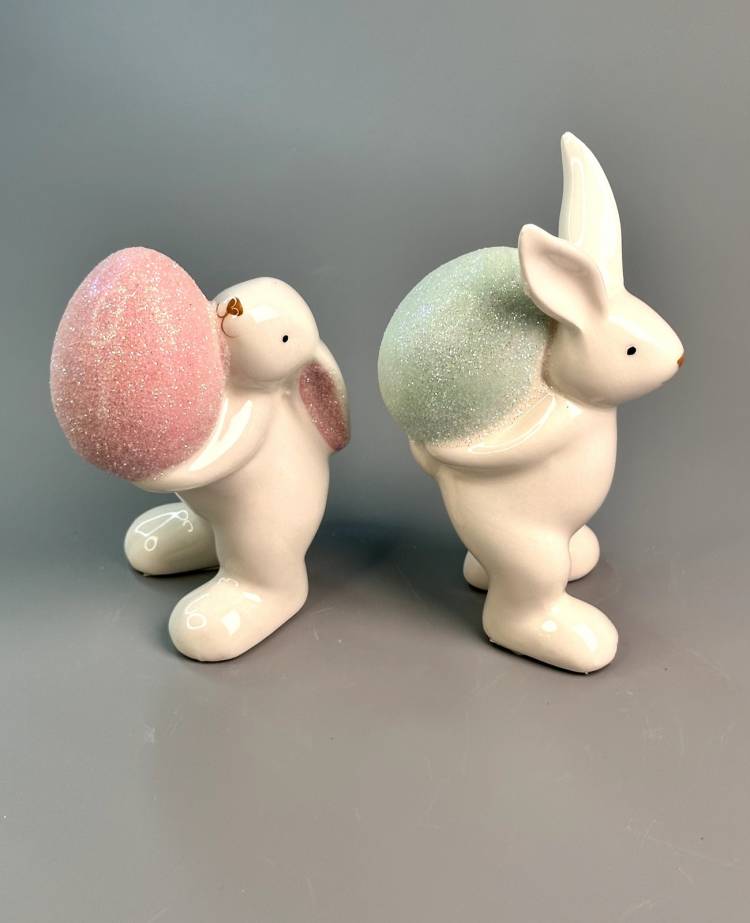 Statuette Bunny with shiny egg pink/mint 6*14*8 cm