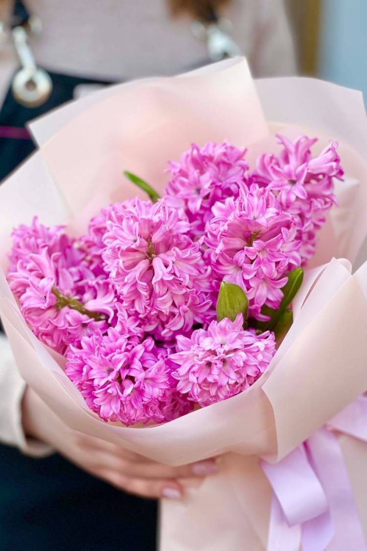 Bouquet of 9 pink hyacinths