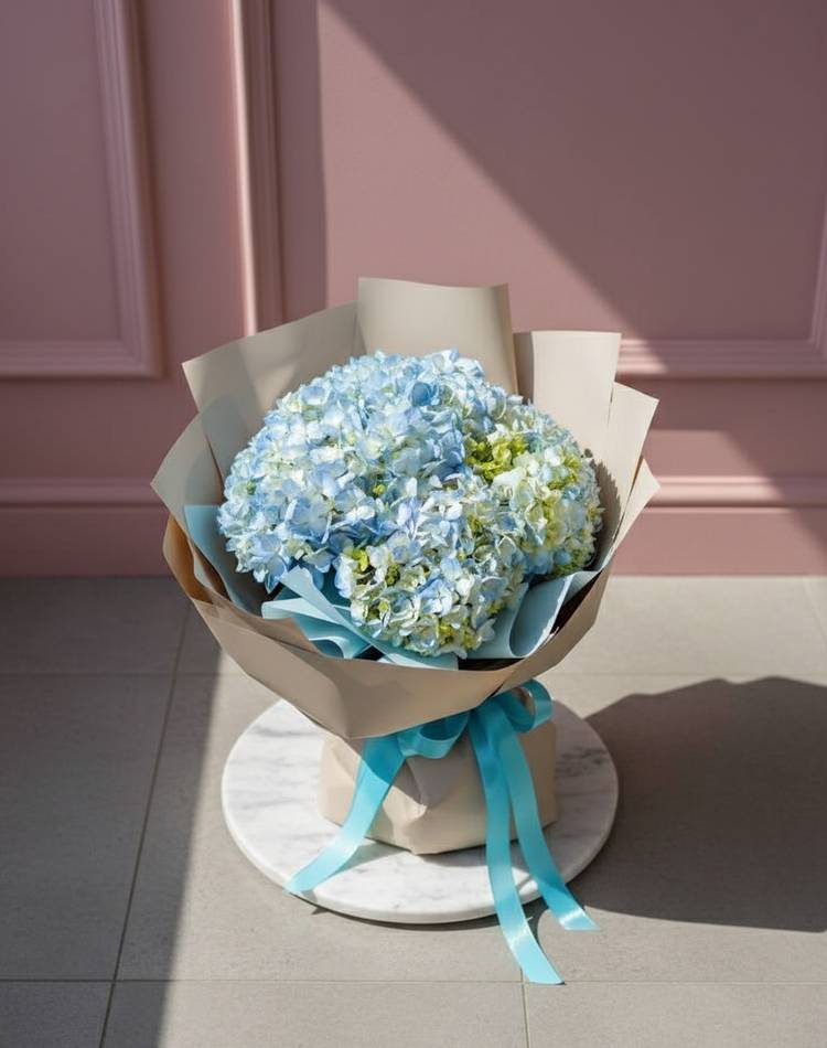 Bouquet of 7 blue hydrangeas