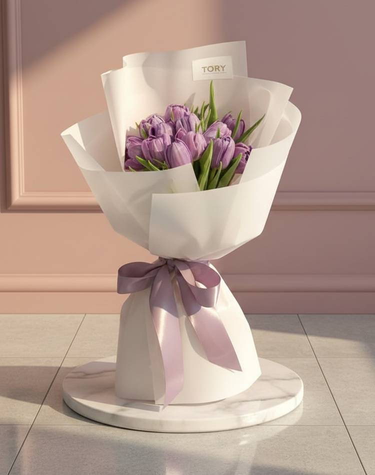 Bouquet of 15 lilac-pink peony tulips