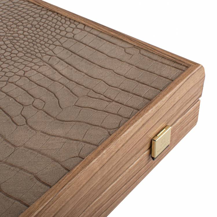 Backgammon Handmade Crocodile Tote in Grey Beige Inlaid Leatherette  with Side racks 48x30cm