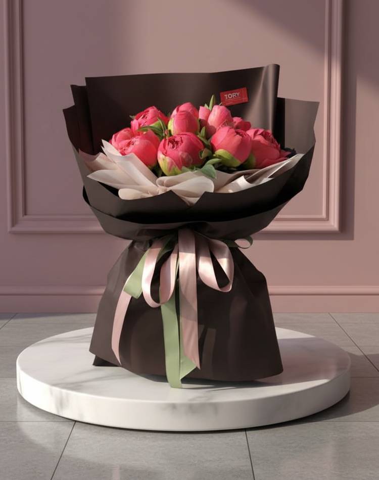 bouquet of 15 coral peonies