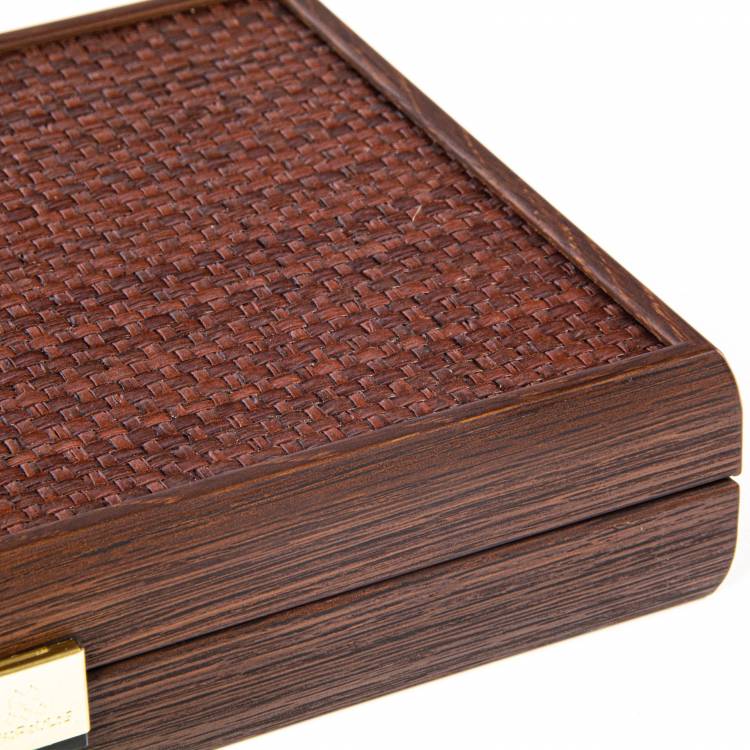 Backgammon handcrafted braided in dark brown colour artificial leather