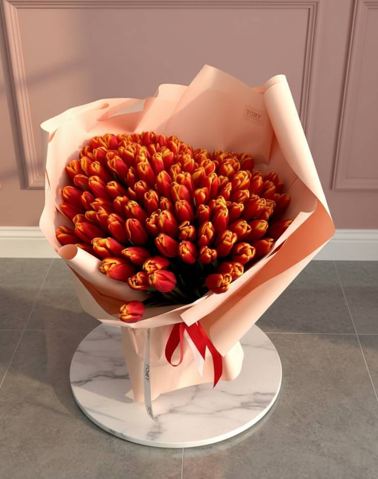 Bouquet of 151 tulips "Ogonyok"