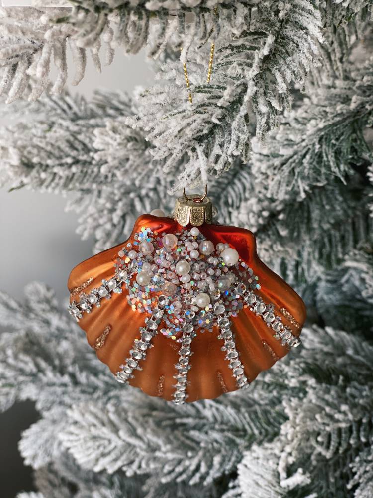 Christmas tree decoration Glass Sea shell assorted, 9 cm.