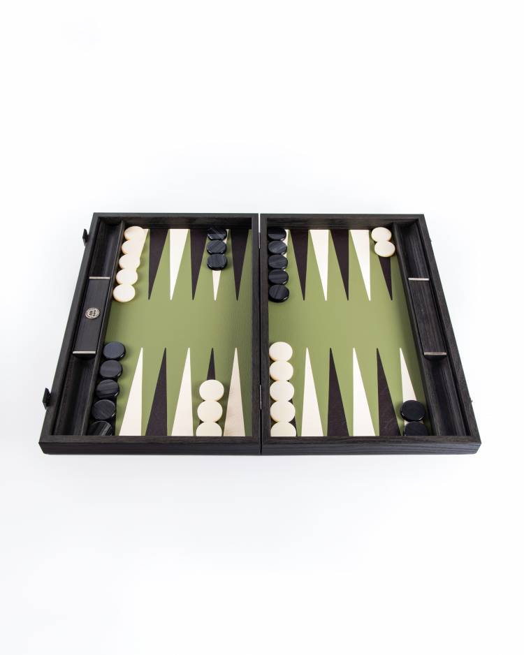 Handmade faux leather backgammon, olive