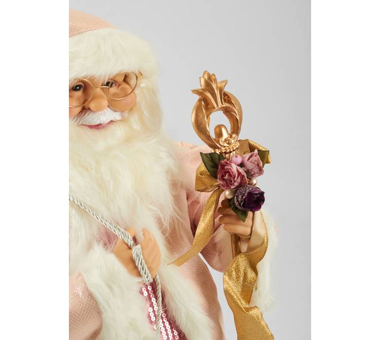Santa stands in a pink fur coat -81.5x36.5x28.5cm