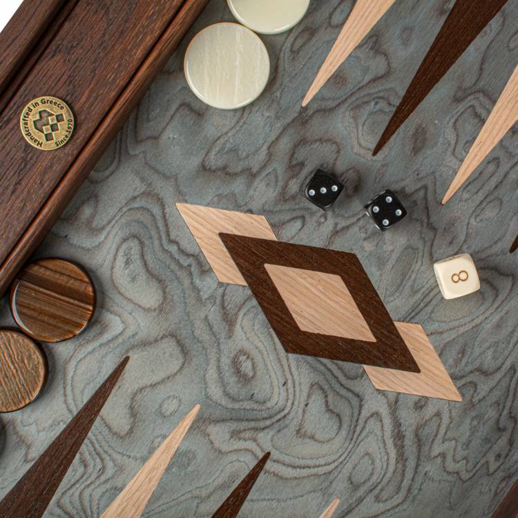 Backgammon Handmade Pearly Grey Vavona Inlaid  with Oak & Wenge points with Sideracks 48x30cm