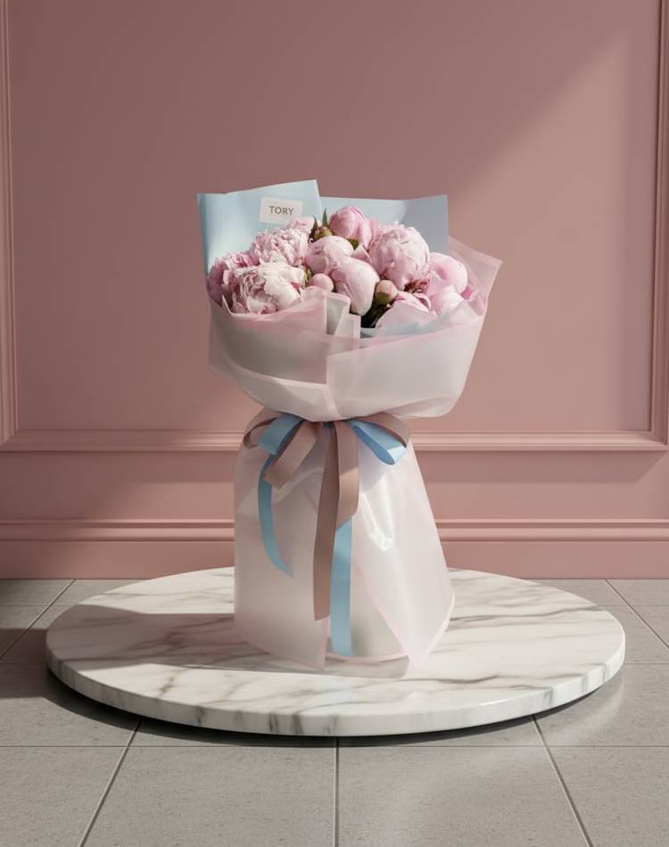 Bouquet of 15 pink peonies