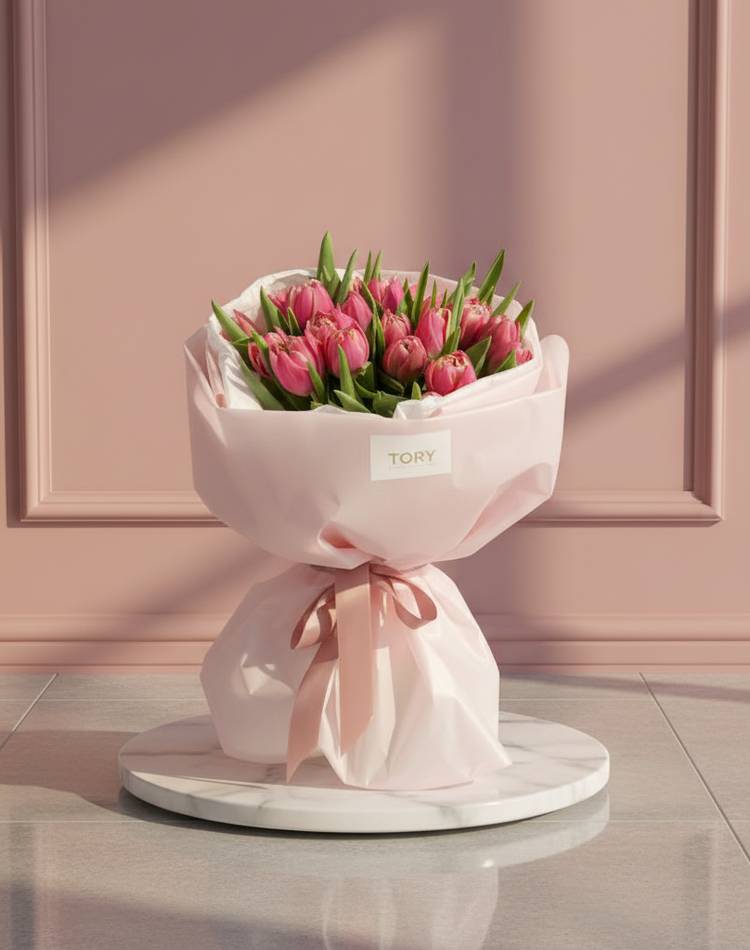 bouquet of 25 pink peony tulips