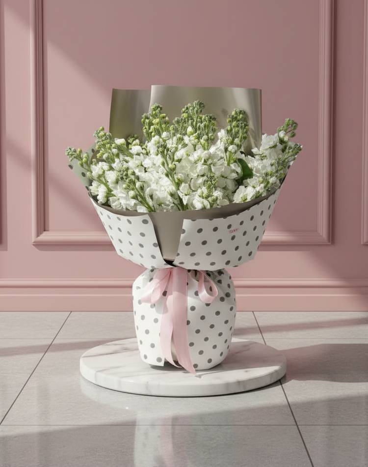 Bouquet of 35 white matthiola